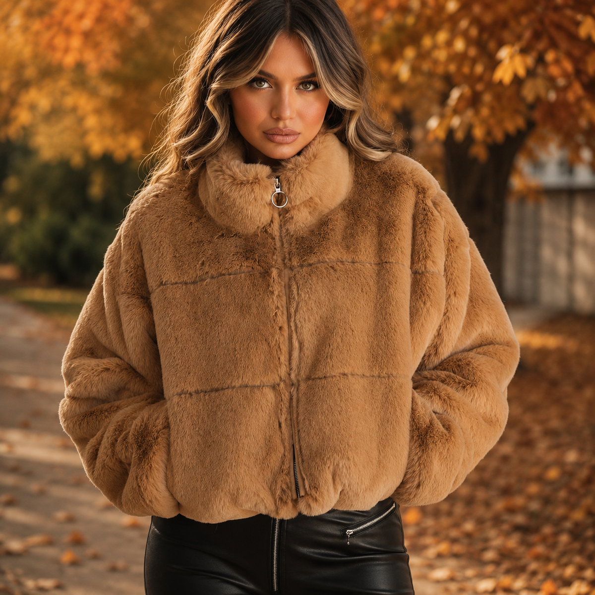 Amelia Teddyjacke Damen – Camel | Weich & Elegant